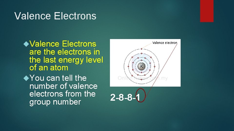 Valence Electrons are the electrons in the last energy level of an atom You