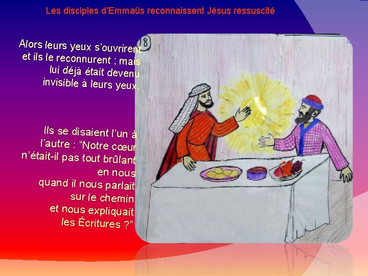 Les disciples d’Emmaüs reconnaissent Jésus ressuscité Alors leurs yeux s’ouvrir ent et ils le