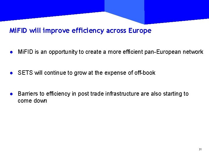 Mi. FID will improve efficiency across Europe ● Mi. FID is an opportunity to