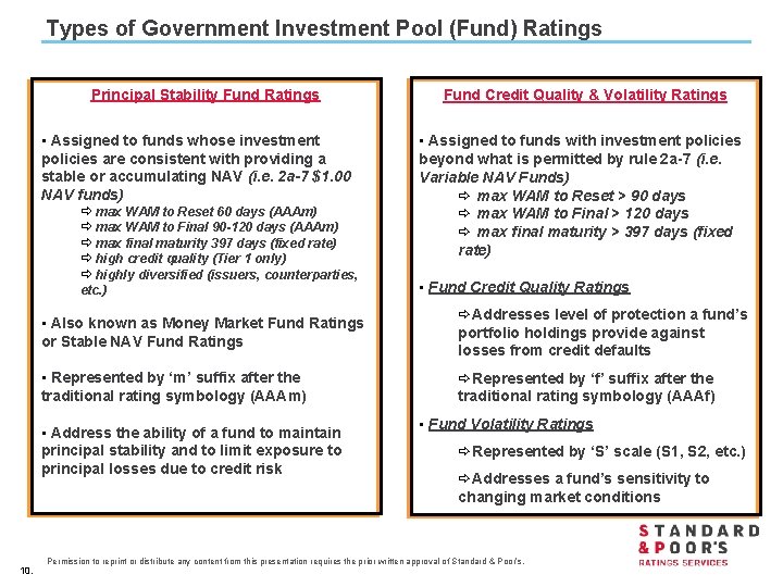 Types of Government Investment Pool (Fund) Ratings Principal Stability Fund Ratings • Assigned to