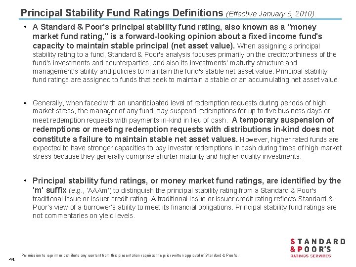 Principal Stability Fund Ratings Definitions (Effective January 5, 2010) • A Standard & Poor's