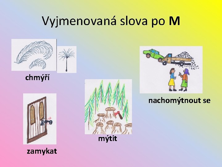 Vyjmenovaná slova po M chmýří nachomýtnout se mýtit zamykat 