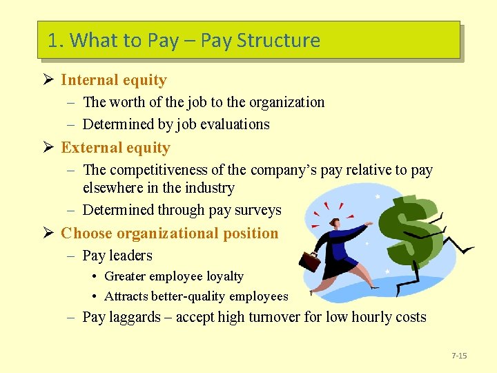 1. What to Pay – Pay Structure Ø Internal equity – The worth of