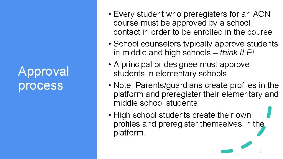 Approval process • Every student who preregisters for an ACN course must be approved