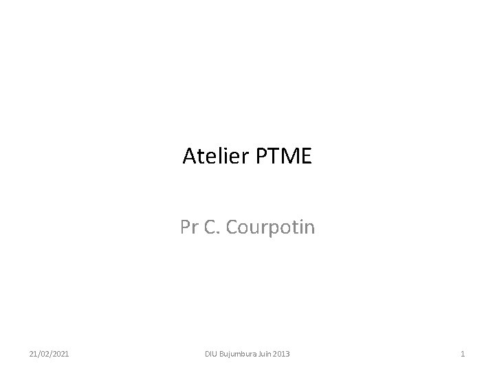 Atelier PTME Pr C. Courpotin 21/02/2021 DIU Bujumbura Juin 2013 1 