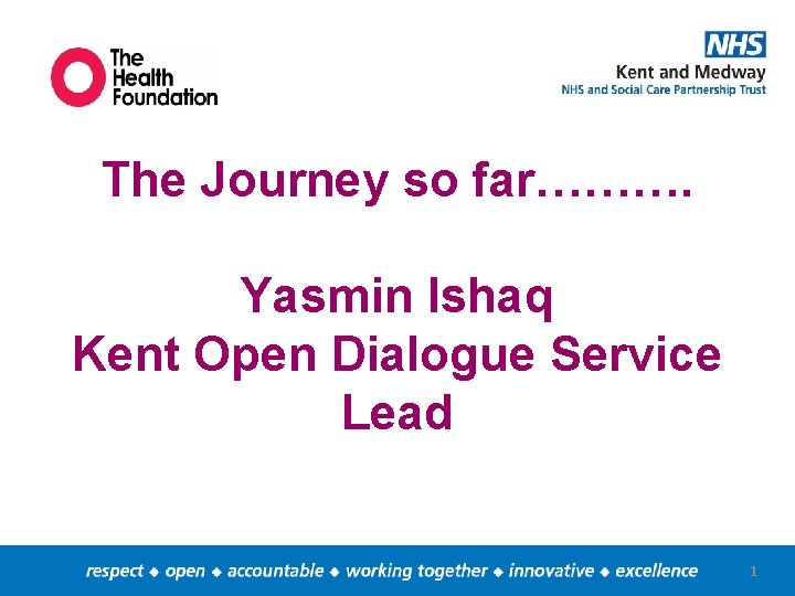 The Journey so far………. Yasmin Ishaq Kent Open Dialogue Service Lead 1 