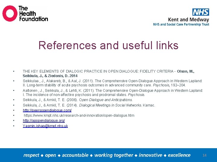 References and useful links • • • THE KEY ELEMENTS OF DIALOGIC PRACTICE IN
