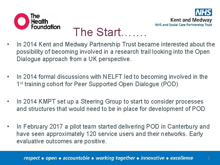 The Start……. • In 2014 Kent and Medway Partnership Trust became interested about the