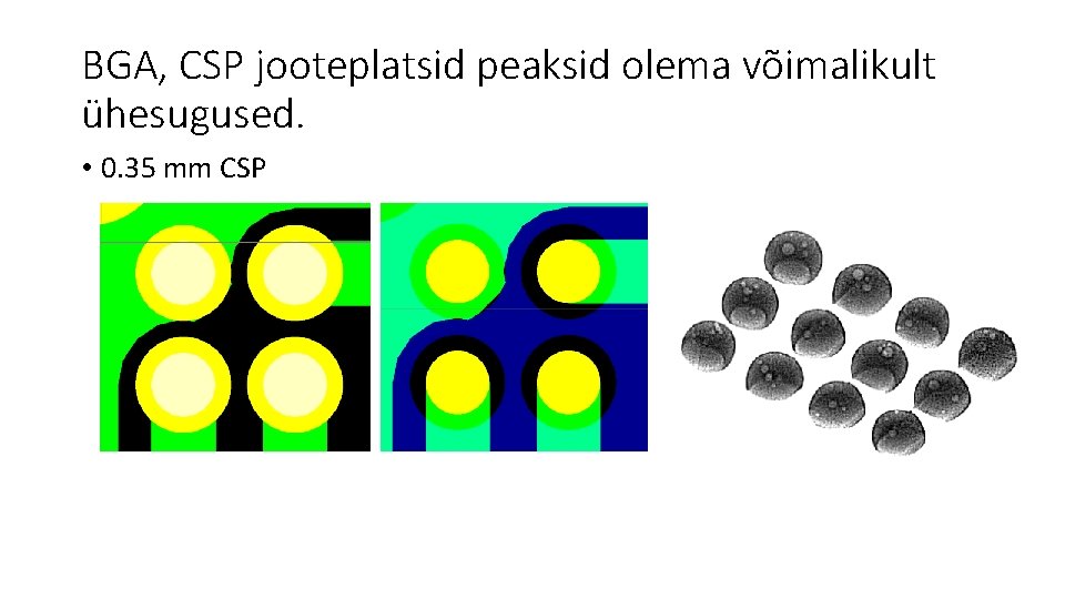 BGA, CSP jooteplatsid peaksid olema võimalikult ühesugused. • 0. 35 mm CSP BGA, CSP jooteplatsid peaksid olema võimalikult ühesugused. • 0. 35 mm CSP