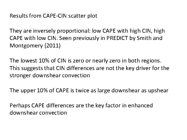Results from CAPE-CIN scatter plot They are inversely proportional: low CAPE with high CIN,