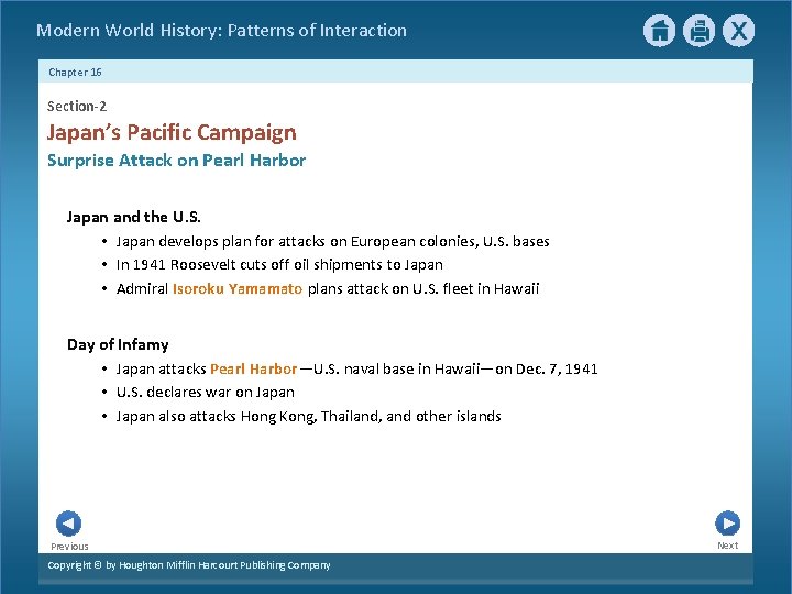 Modern World History: Patterns of Interaction Chapter 16 Section-2 Japan’s Pacific Campaign Surprise Attack