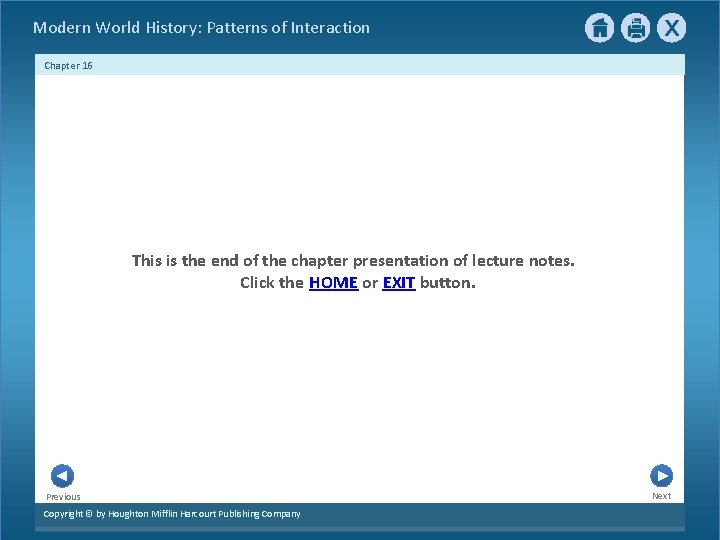 Modern World History: Patterns of Interaction Chapter 16 This is the end of the