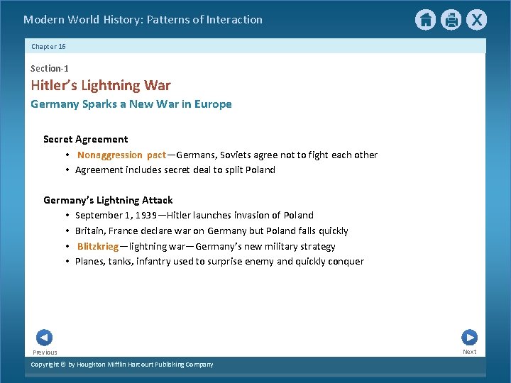 Modern World History: Patterns of Interaction Chapter 16 Section-1 Hitler’s Lightning War Germany Sparks