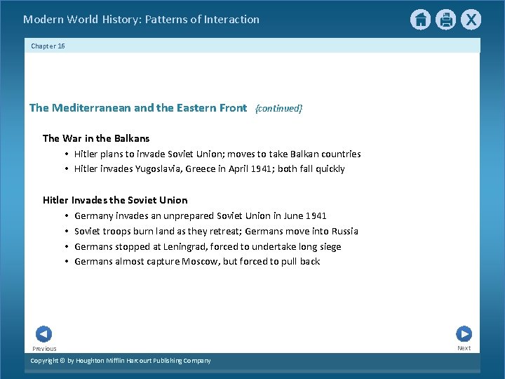 Modern World History: Patterns of Interaction Chapter 16 The Mediterranean and the Eastern Front