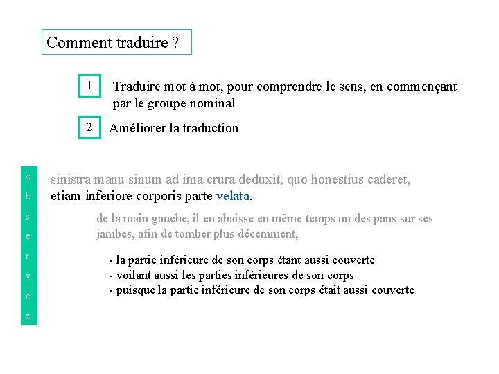 Comment traduire ? 1 2 o b s e r v e z Traduire