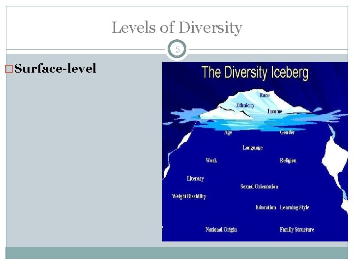 Levels of Diversity 5 �Surface-level 