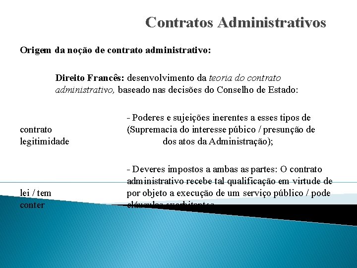Contratos Administrativos Origem da noção de contrato administrativo: Direito Francês: desenvolvimento da teoria do