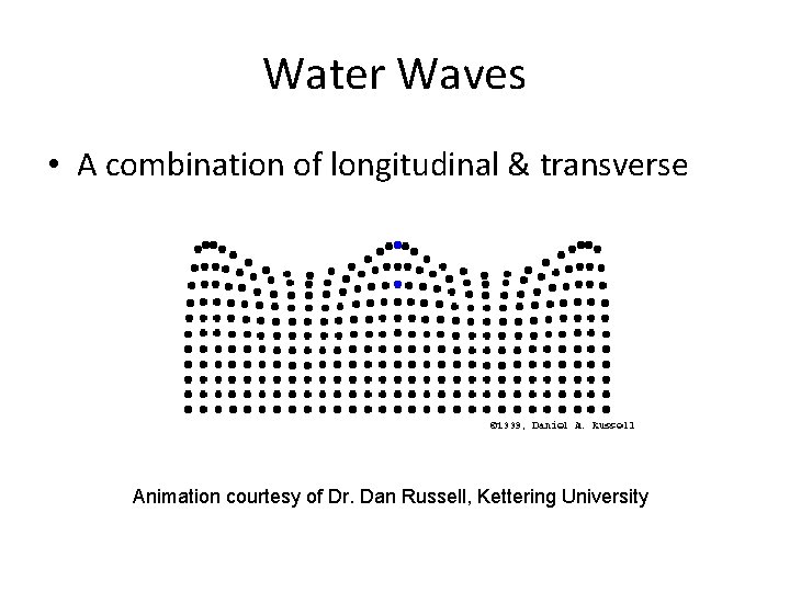 Water Waves • A combination of longitudinal & transverse Animation courtesy of Dr. Dan