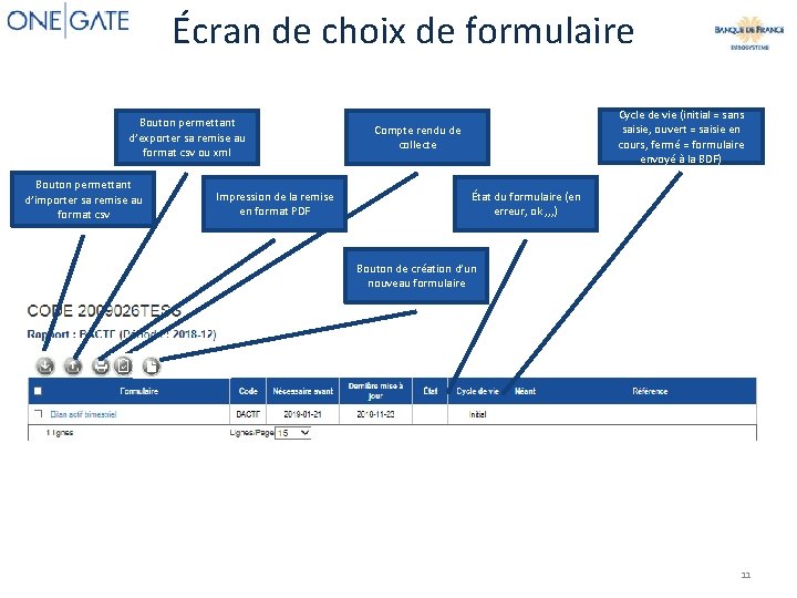 Écran de choix de formulaire Bouton permettant d’exporter sa remise au format csv ou