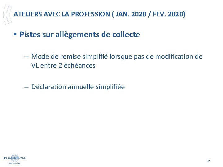 ATELIERS AVEC LA PROFESSION ( JAN. 2020 / FEV. 2020) § Pistes sur allègements