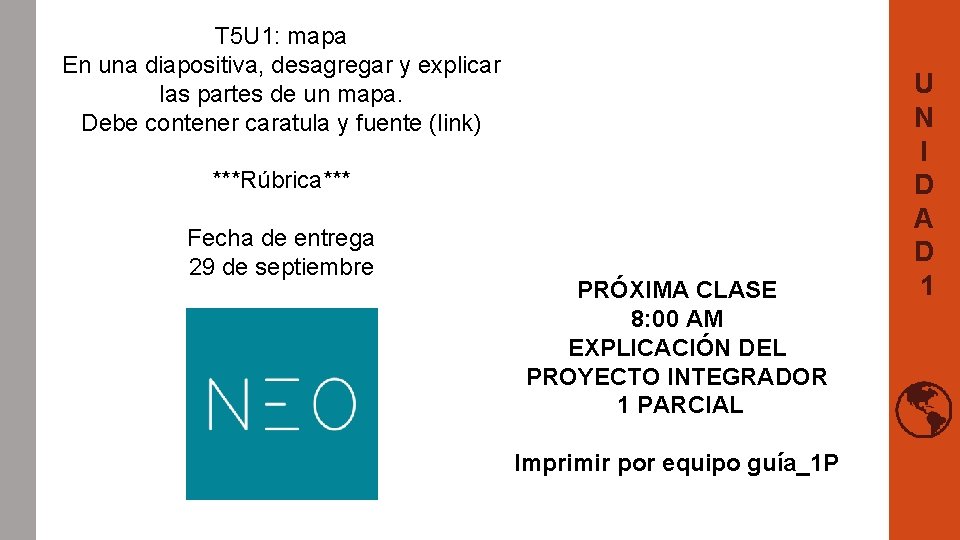 T 5 U 1: mapa En una diapositiva, desagregar y explicar las partes de