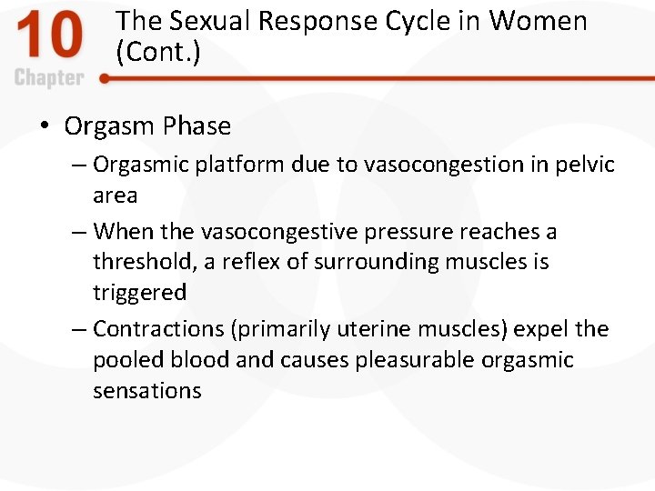 The Sexual Response Cycle in Women (Cont. ) • Orgasm Phase – Orgasmic platform