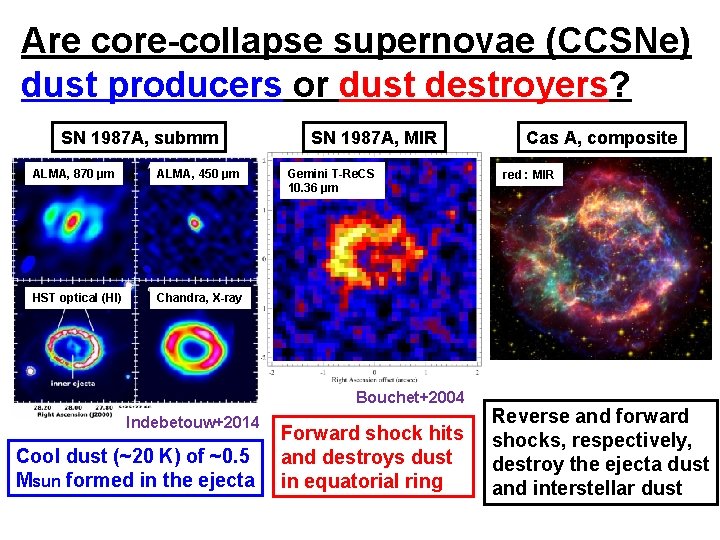 Are core-collapse supernovae (CCSNe) dust producers or dust destroyers? SN 1987 A, submm ALMA,