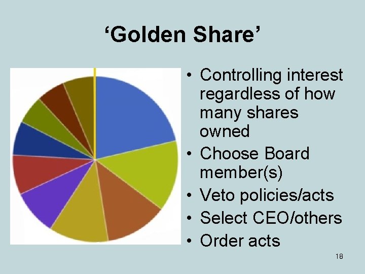 ‘Golden Share’ • Controlling interest regardless of how many shares owned • Choose Board