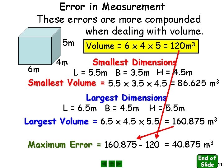 Error in Measurement These errors are more compounded when dealing with volume. 5 m