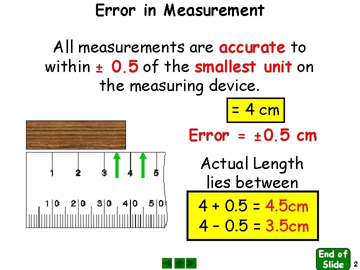 Error in Measurement All measurements are accurate to within ± 0. 5 of the