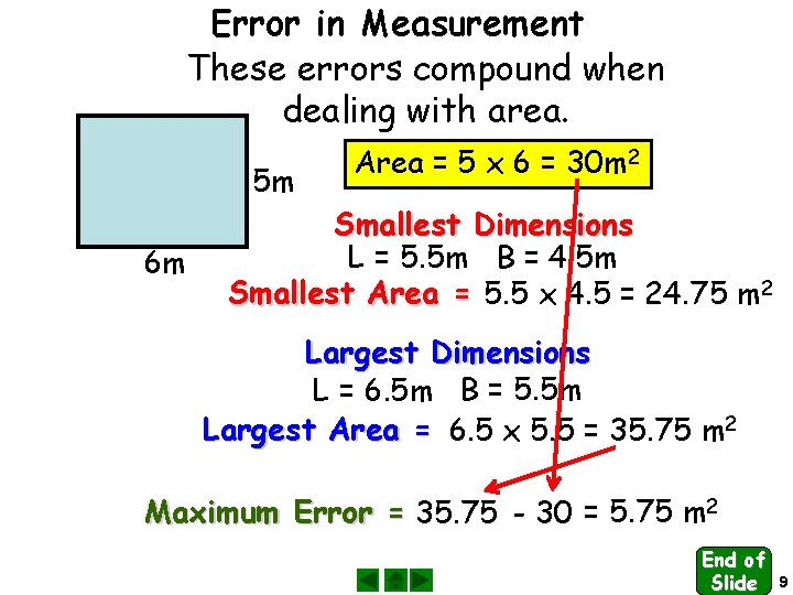 Error in Measurement These errors compound when dealing with area. 5 m 6 m