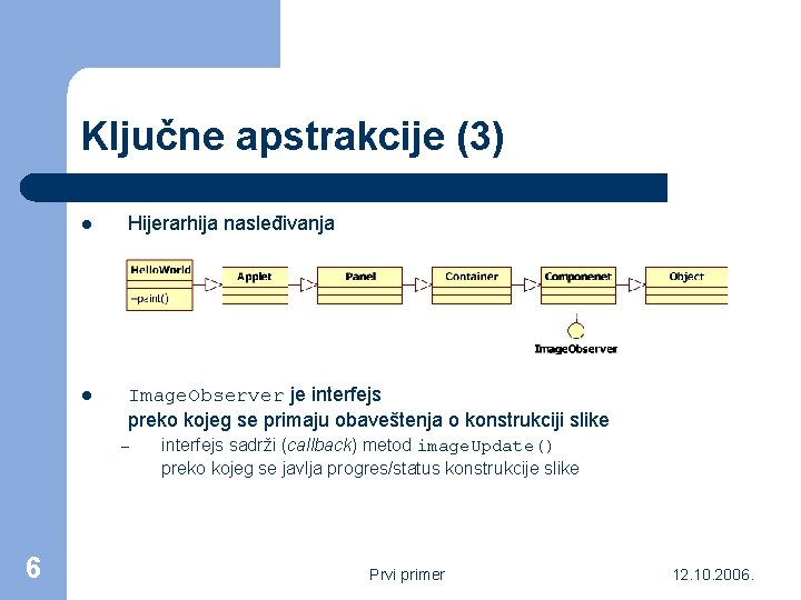 Ključne apstrakcije (3) l Hijerarhija nasleđivanja l Image. Observer je interfejs preko kojeg se