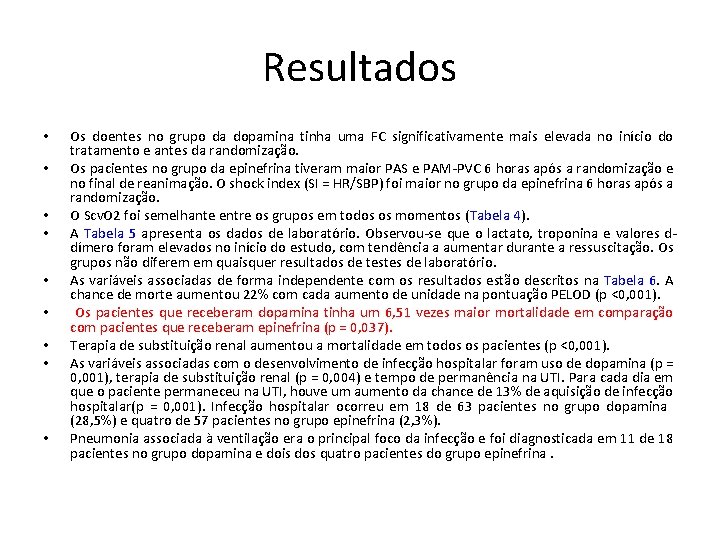 Resultados • • • Os doentes no grupo da dopamina tinha uma FC significativamente Resultados • • • Os doentes no grupo da dopamina tinha uma FC significativamente