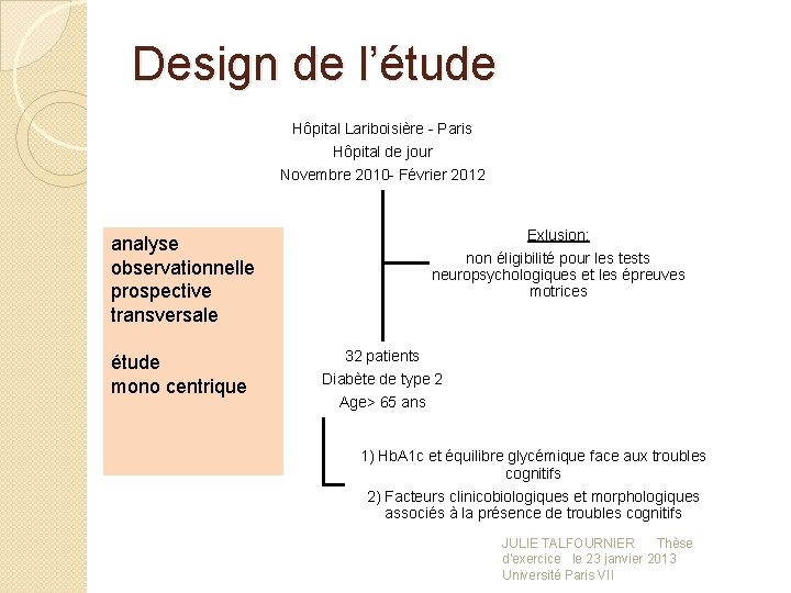 Design de l’étude Hôpital Lariboisière - Paris Hôpital de jour Novembre 2010 - Février