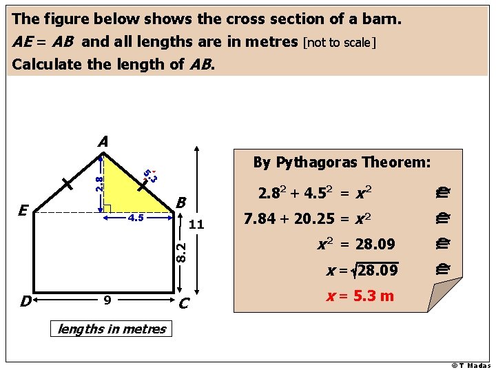 The figure below shows the cross section of a barn. AE = AB and