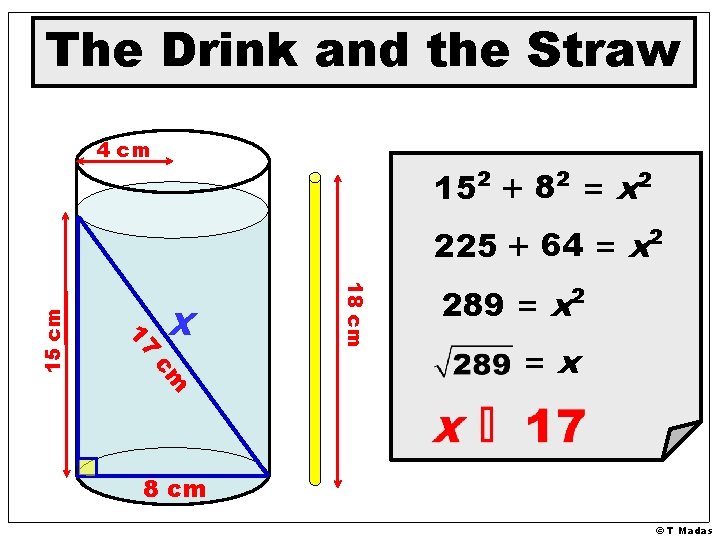 The Drink and the Straw 4 cm 152 + 82 = x 2 x