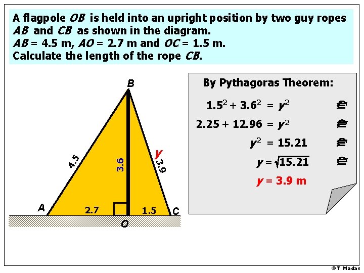 A flagpole OB is held into an upright position by two guy ropes AB