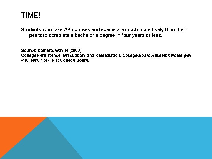 TIME! Students who take AP courses and exams are much more likely than their