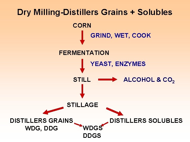 Dry Milling-Distillers Grains + Solubles CORN GRIND, WET, COOK FERMENTATION YEAST, ENZYMES STILL ALCOHOL