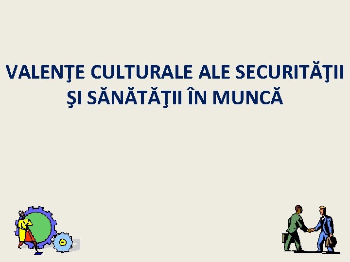VALENŢE CULTURALE SECURITĂŢII ŞI SĂNĂTĂŢII ÎN MUNCĂ 