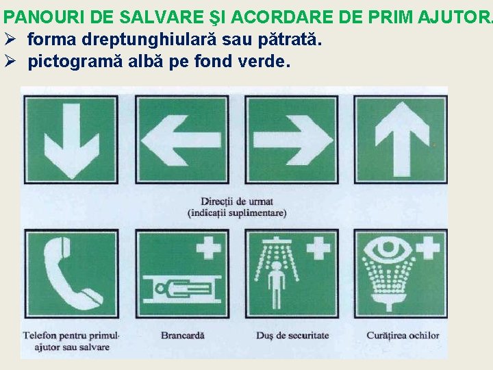 PANOURI DE SALVARE ŞI ACORDARE DE PRIM AJUTOR. Ø forma dreptunghiulară sau pătrată. Ø