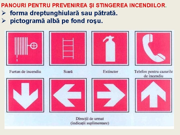 PANOURI PENTRU PREVENIREA ŞI STINGEREA INCENDIILOR. Ø forma dreptunghiulară sau pătrată. Ø pictogramă albă
