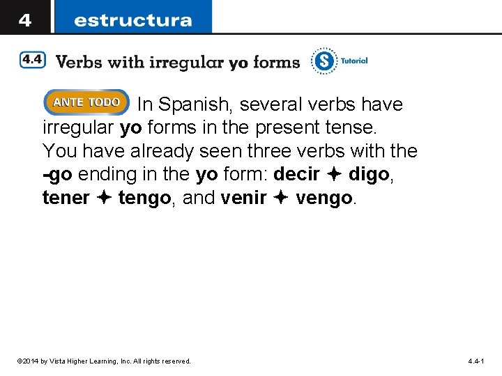 In Spanish, several verbs have irregular yo forms in the present tense. You have