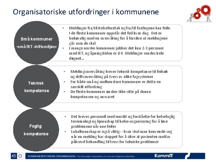 Organisatoriske utfordringer i kommunene Meldinger fra/til Helseforetak og fra/til fastlegene kan feile. I de