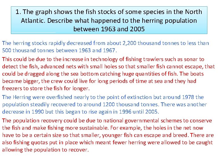1. The graph shows the fish stocks of some species in the North Atlantic.