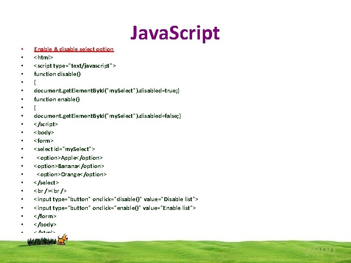  • • • • • • Java. Script Enable & disable select option