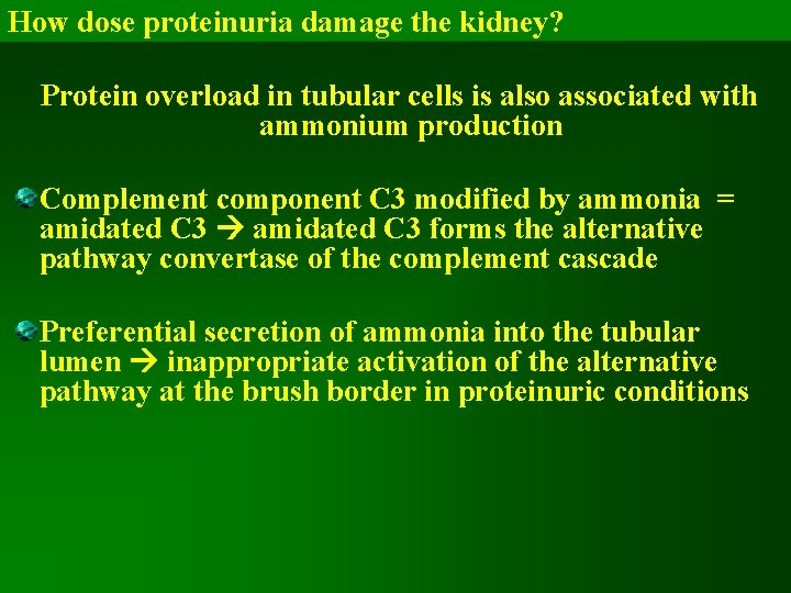 How dose proteinuria damage the kidney? Protein overload in tubular cells is also associated