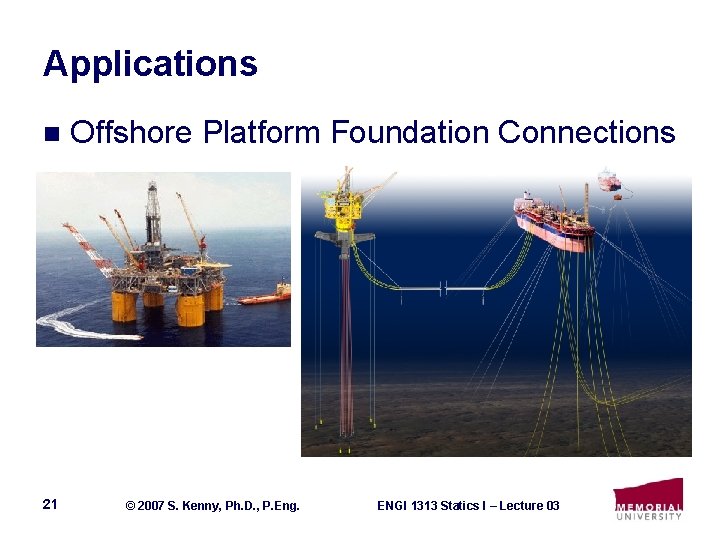 Applications n 21 Offshore Platform Foundation Connections © 2007 S. Kenny, Ph. D. ,