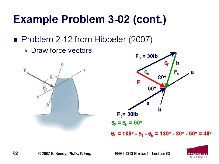 Example Problem 3 -02 (cont. ) n Problem 2 -12 from Hibbeler (2007) Ø