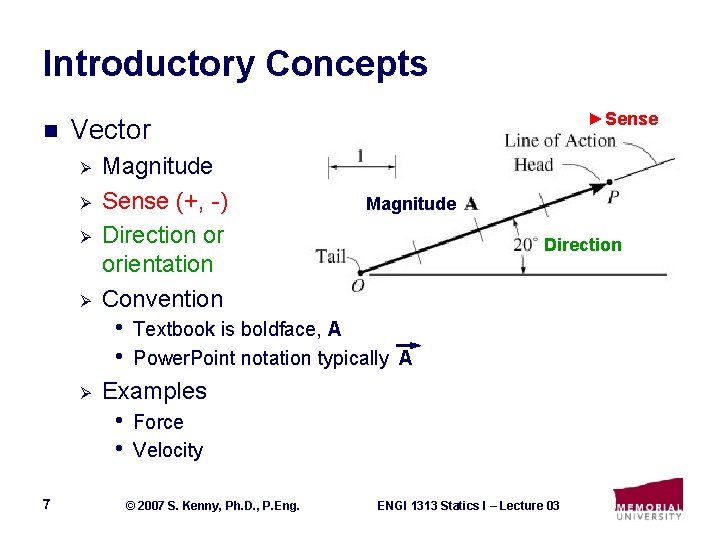 Introductory Concepts n Ø Ø Magnitude Sense (+, -) Direction or orientation Convention •